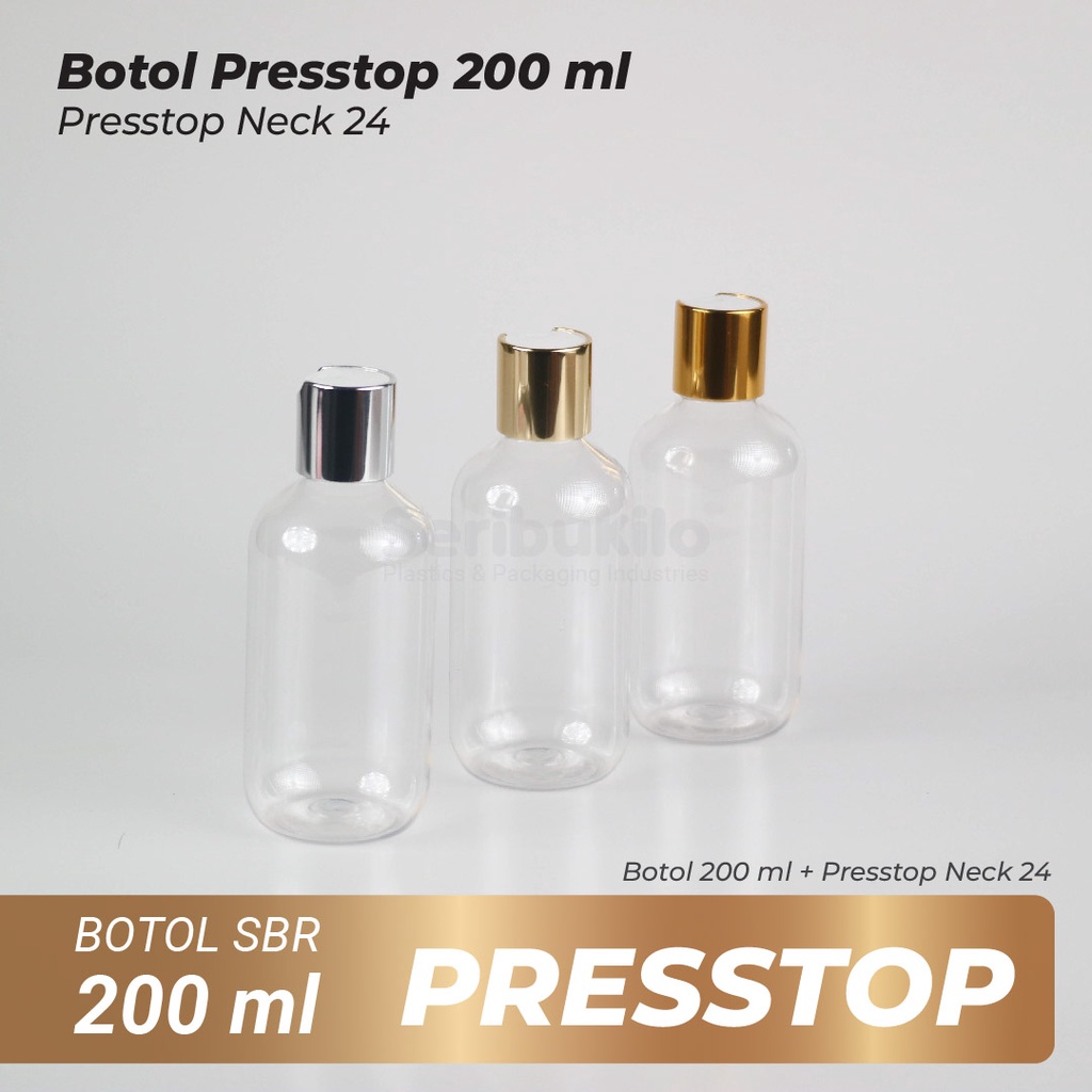 Botol Presstop SBR 200 ml/ Botol PET 200 ml Presstop/ Disctop Silver - Soft Gold - Dark Gold