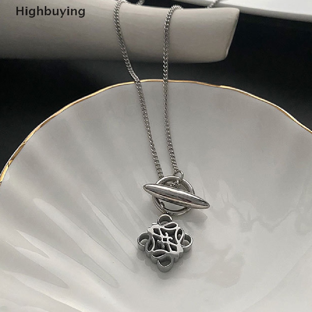 Hbid Kalung Titanium Steel Untuk Wanita Desain Pola Logam Liontin Rantai Sweater Rantai Choker Perhiasan Rantai Klavikula Emas Sweater Rantai Liontin Glory