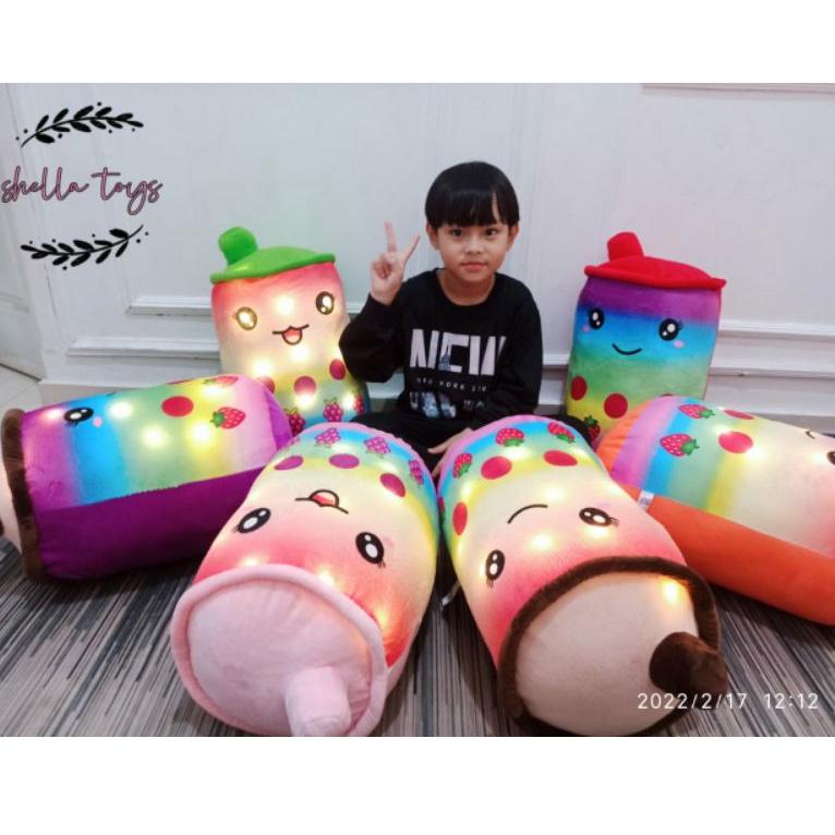 READY Boneka BOBA RAINBOW LED,BOBA milk LED boba boneka minuman boba printing dan Bordir Ukuran L da