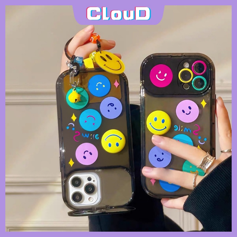 IPHONE Fashion Flip Make Up Mirror Case Kompatibel Untuk Iphone11 7Plus 8Plus X XS Max XR 13 11 14 12 Pro Max7 8 Plus SE 2020 Kreatif Lucu Kartun Smiley Soft Case