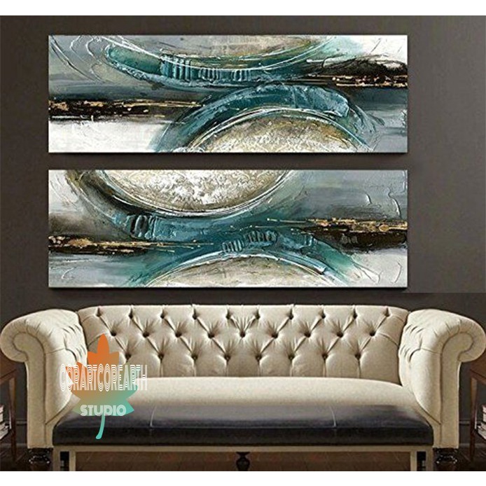 Lukisan Dinding Abstrak Aksen Biru lukisan dinding kanvas minimalis modren dekorasi rumah kamar aest