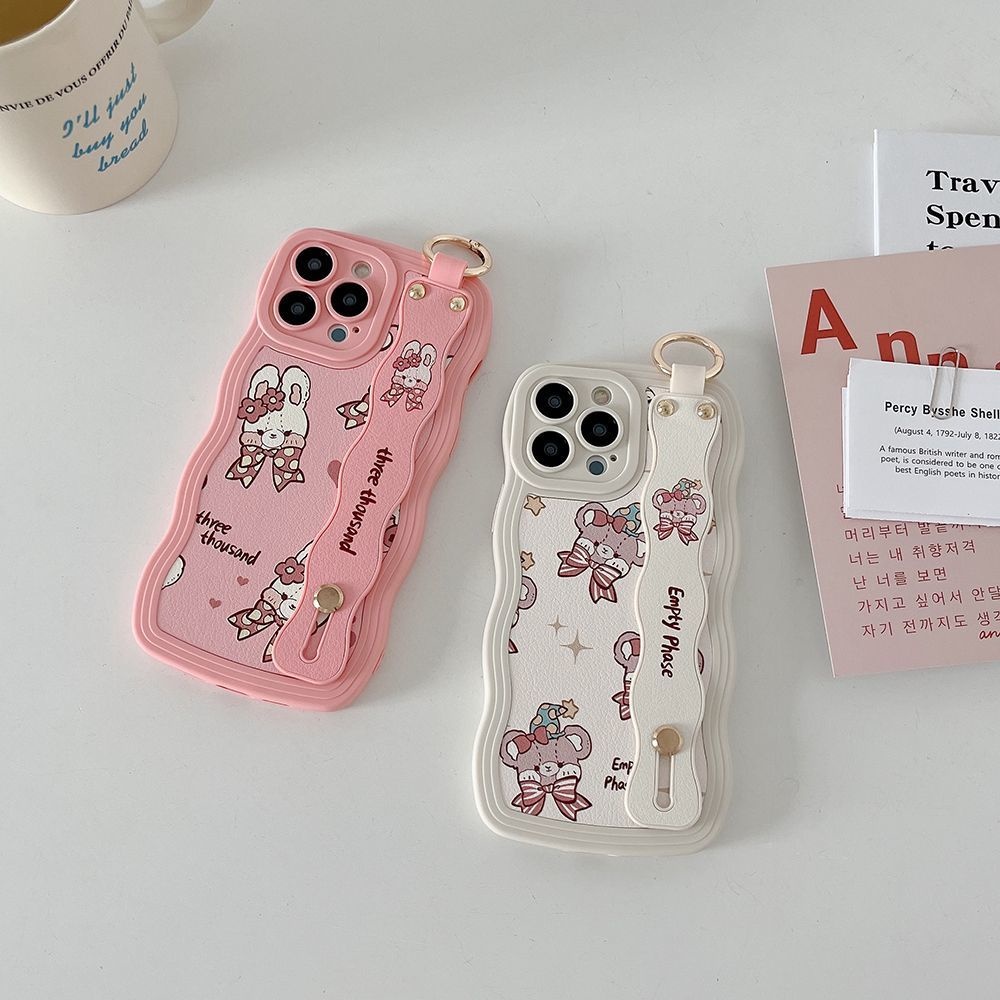 IPHONE Pimk Casing Ponsel Motif Kulit Gelombang Besar Kelinci Dan Beruang Kompatibel Dengan Iphone12 13 14 11 Pro Max X Xs Max Xr Dfcv