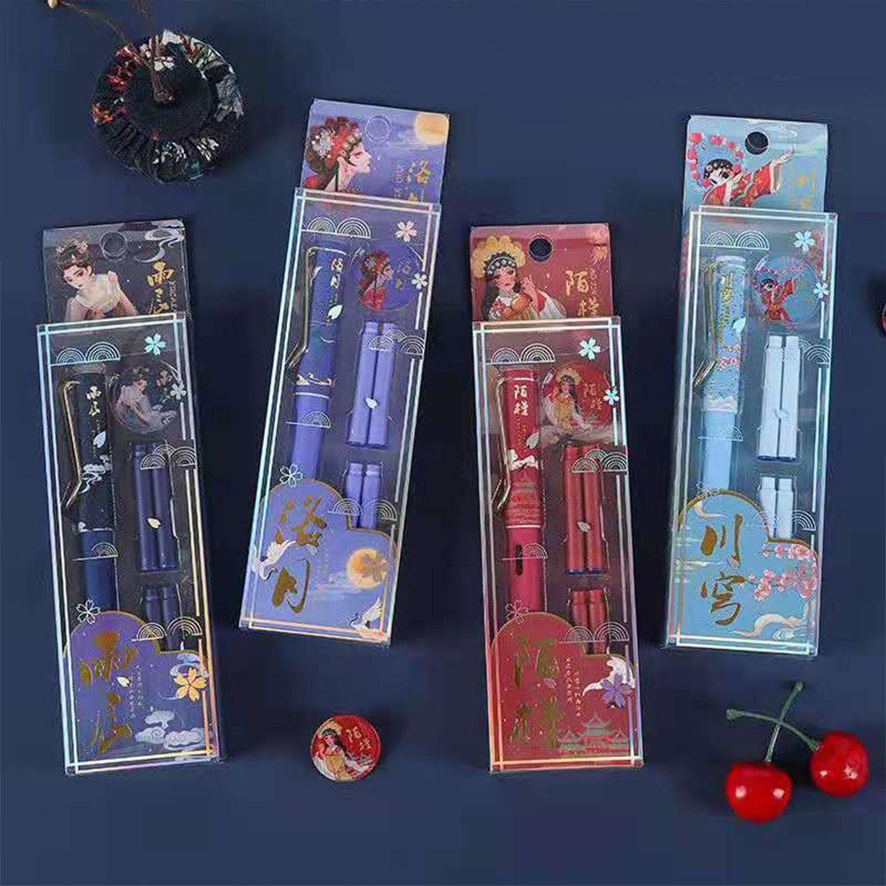 Agustina 0.38mm Fountain Pen Set Kotak Gaya Cina Bisnis Tanda Tangan Stationary Signing Tulisan Diganti Tinta Kapsul Seni Perlengkapan Menulis