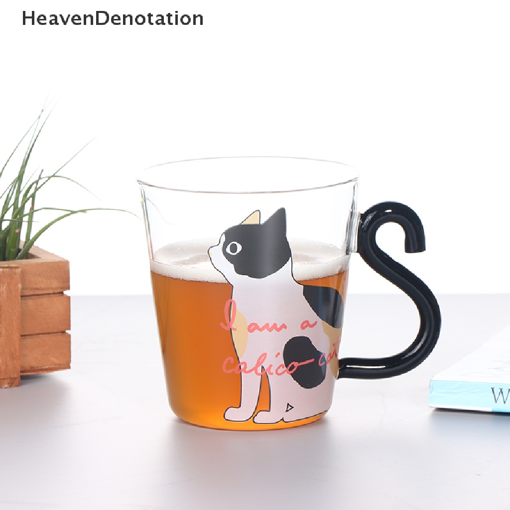 [HeavenDenotation] 250ml Gelas Kucing Lucu Jus Cangkir Kopi Teh Susu Coffee Glass Mug Gagang Ekor Kucing HDV