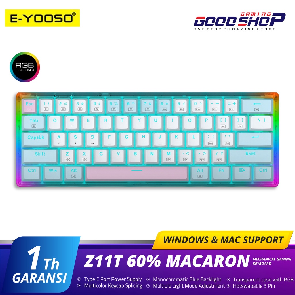 E-YOOSO HOTSWAP MECHANICAL GAMING KEYBOARD 60% MACARON COLOR - Z-11T