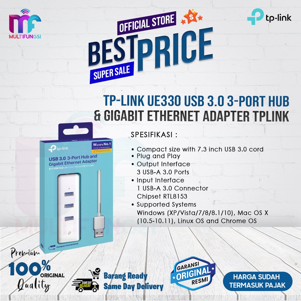 TP-LINK UE330 USB 3.0 3-Port Hub &amp; Gigabit Ethernet Adapter TPLINK