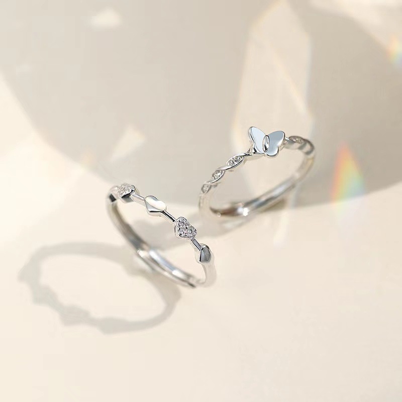 Korea Gaya Sederhana Kupu-Kupu Zirkon Wanita Fashion Perhiasan Perak Baja Titanium Pernikahan Pertunangan Rings Adjustable Size