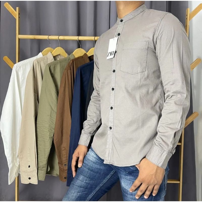 Baju Kemeja Sanghai Zara Premium Slimfit Bahan Katun Twill || Kemeja Panjang Casual || Kemeja Panjang Pria