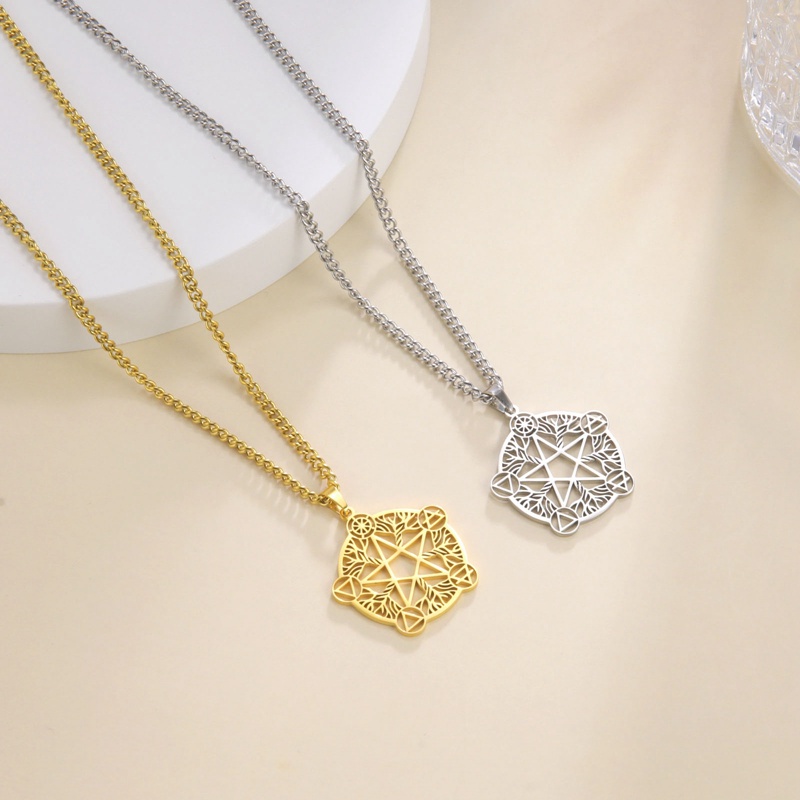 Tetragrammaton Penyihir Pentacles Stainless Steel Kalung Wanita Pentagram Necklace Jewelry Accesorios
