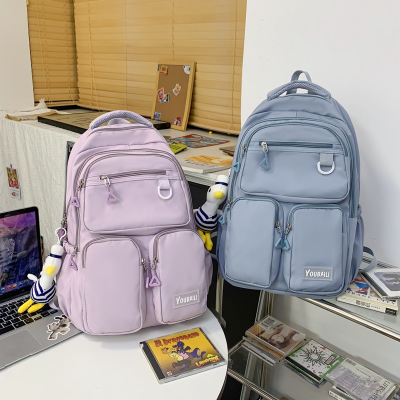 DT - Ransel Travel Nilon Multi Saku Tas Sekolah Daypack Kasual Lucu Untuk Wanita Pelajar Remaja