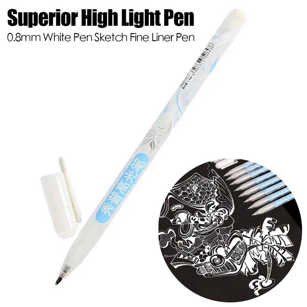 R-flower 5Pcs 0.8mm Putih Pen Sketsa Fine Liner Pen Penanda Seni Pencerah Sekolah Baru