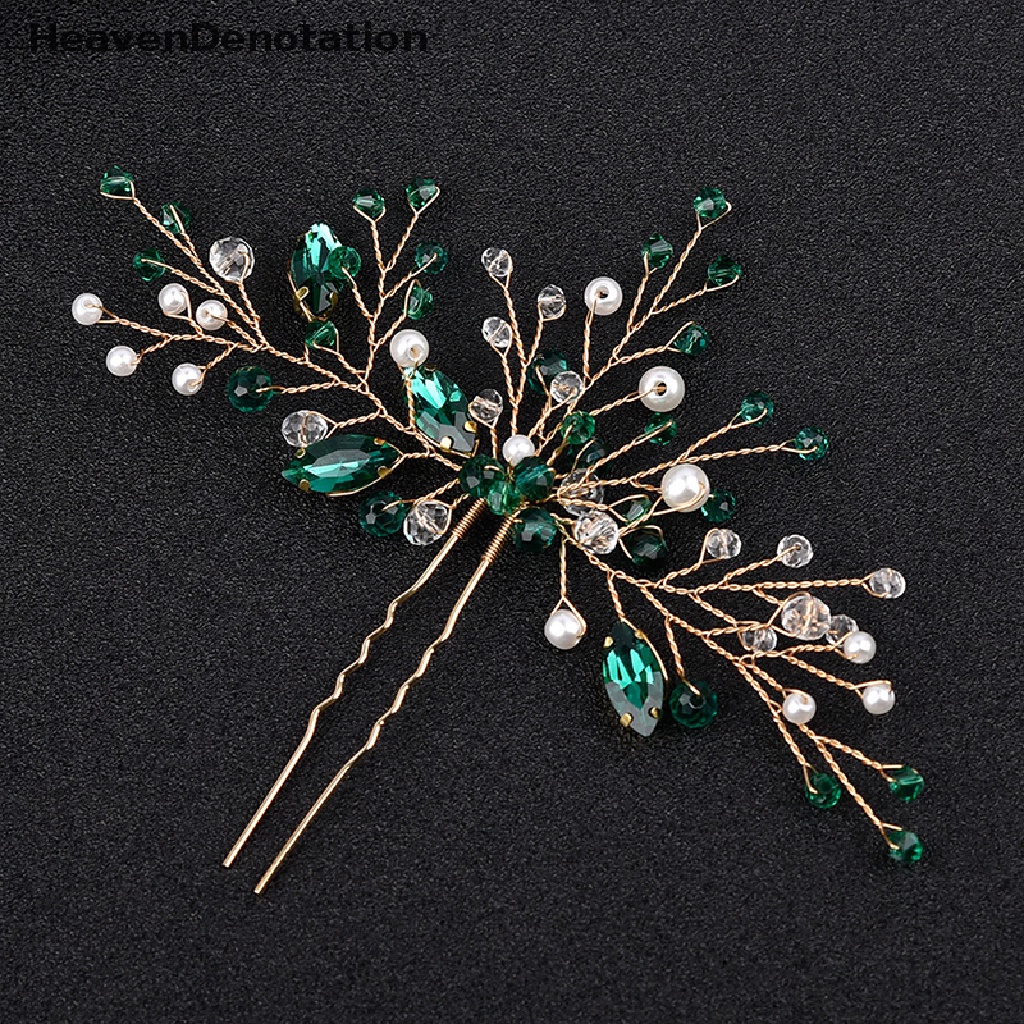 [HeavenDenotation] Fashion Menawan Berlian Imitasi Hijau Sisir Rambut Untuk Wanita Tiara Aksesoris Rambut Pengantin Pesta Pernikahan Headwear Hair Clip HDV