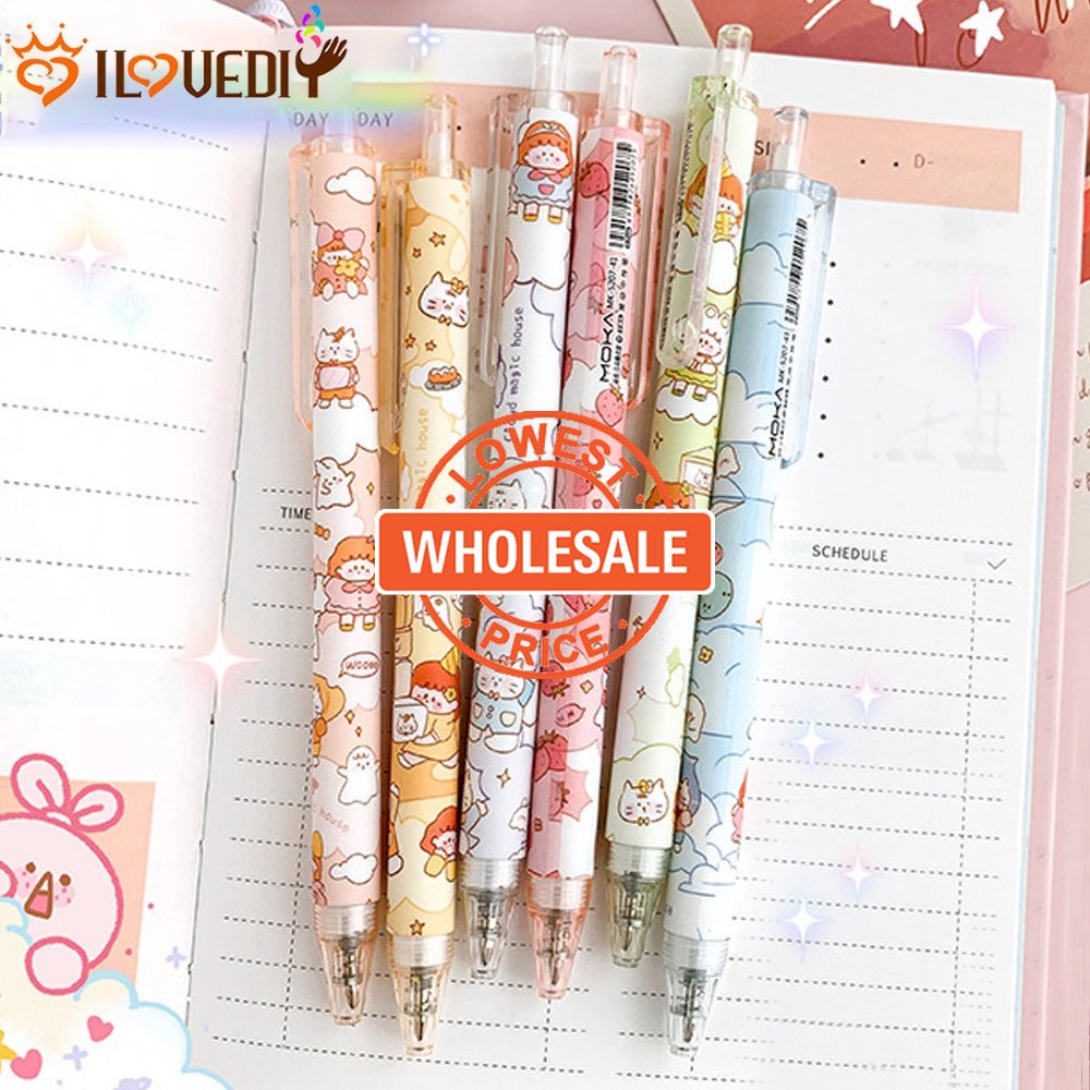 [Harga Grosir] Gaya Acak 0.5mm Hitam Gel Pen Tulis Lancar Tanda Tangan Pulpen Pola Kartun Lucu Gel Pen Sederhana Menekan Air Pena Siswa Menulis Alat Tulis