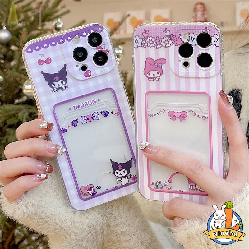 IPHONE Shockproof Card Holder Case Kompatibel Untuk Iphone14 13 12 11 Pro Max X Xr Xs Max Iphone8 7 6 6s Plus SE 2020 Kartun Curomi Tas Kartu Bening Casing Ponsel Anti-Jatuh Cover Pelindung