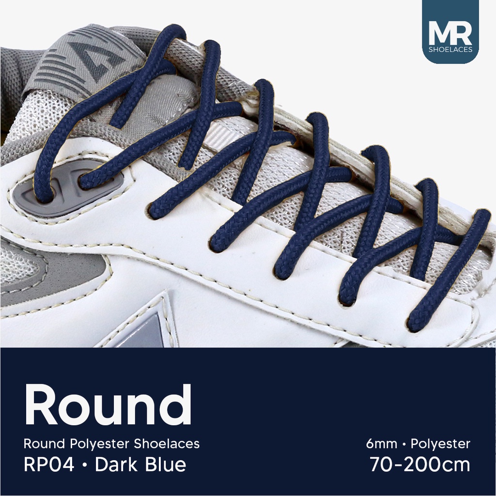 MR Shoelaces RP04 Biru Tua (Dark Blue) Tali Sepatu Bulat Round 6mm 70cm 80cm 90cm 100cm 120cm 150cm 180cm 200cm Premium Shoelaces