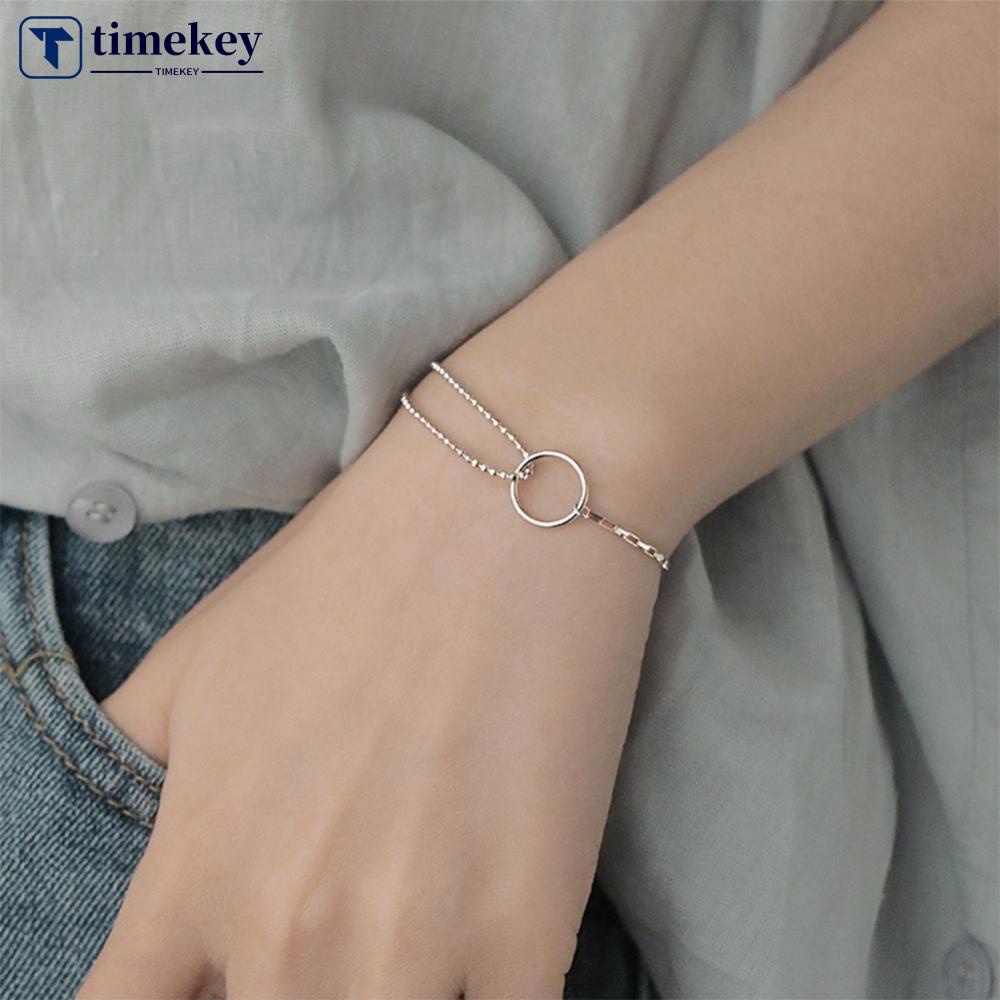 Timekey Geometris Melingkar Interlocking Gelang Sederhana Retro Paduan Perak Gelang Tangan Perhiasan Aksesori K4R1