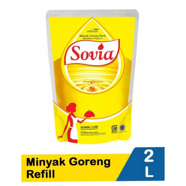 

Minyak goreng kemasan 2L merk Sovia , harumas , camar