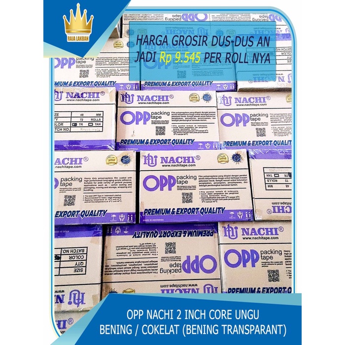 

Terlaris Lakban / Plakban Opp Nachi Tape 2 Inch X 100 Yard Full - Per Dus