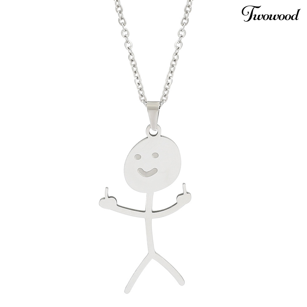 Twowood Liontin Kalung Geometris Mengkilap Gloss Kepribadian Sederhana Electroplating Dress Up Stainless Steel Pria Wanita Lucu Doodle Rantai Kalung Perhiasan Aksesori Fashion
