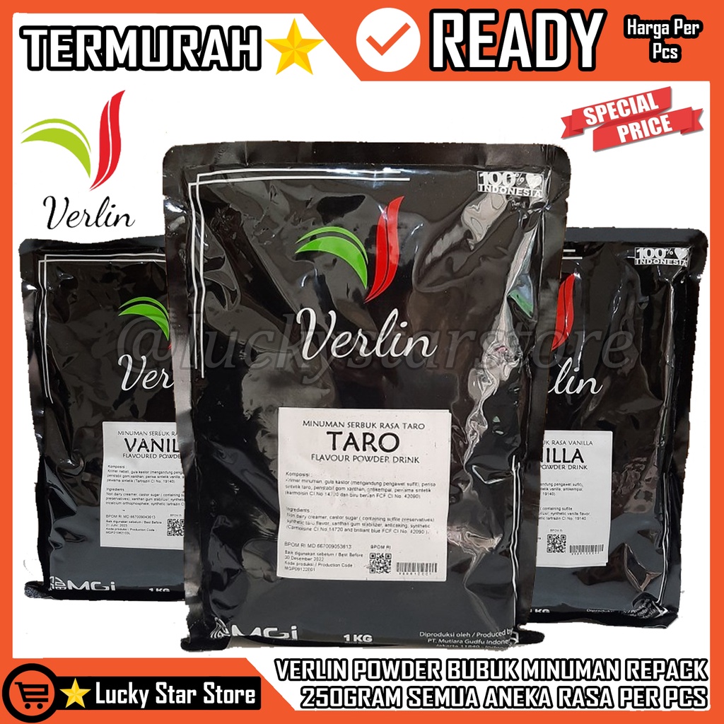 

Verlin Powder Bubuk Kemasan Repack 250gram 250g Serbuk Bubble Drink 250 Gr Premium Minum Perasa Kekinian Aneka Rasa Bahan Baku Minuman Café Restoran Hotel Umkm