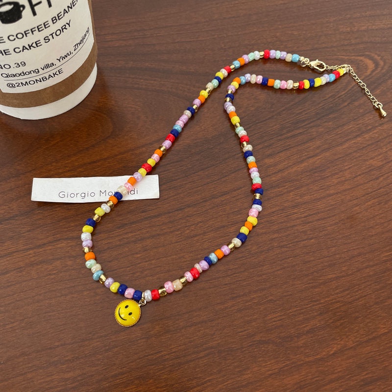 Kalung Rantai Klavikula Dengan Liontin Smiley Face Warna-Warni Untuk Wanita