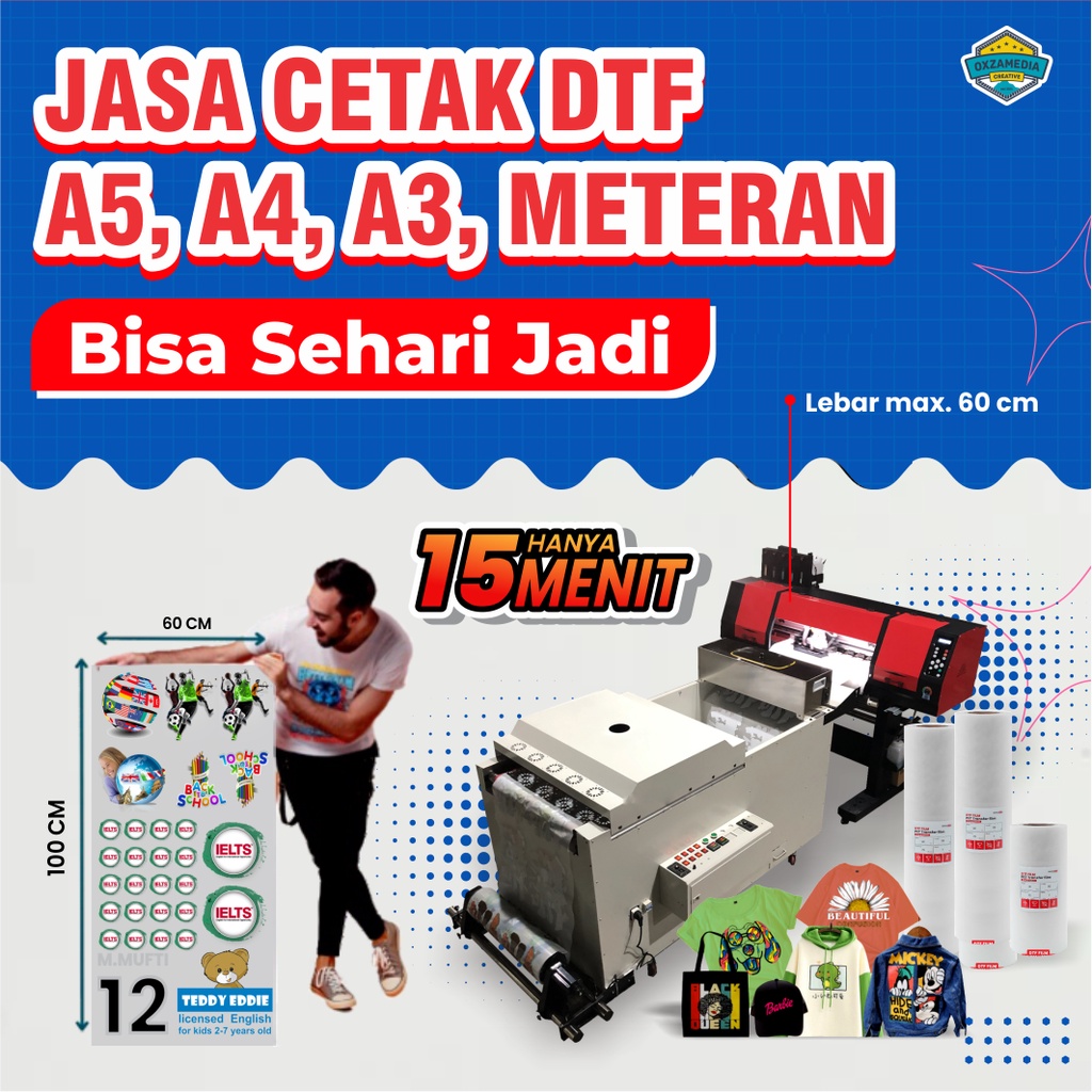 

CETAK PRINT SABLON DTF SIAP PRESS - A5 A4 A3 METERAN (60cm x 100cm)