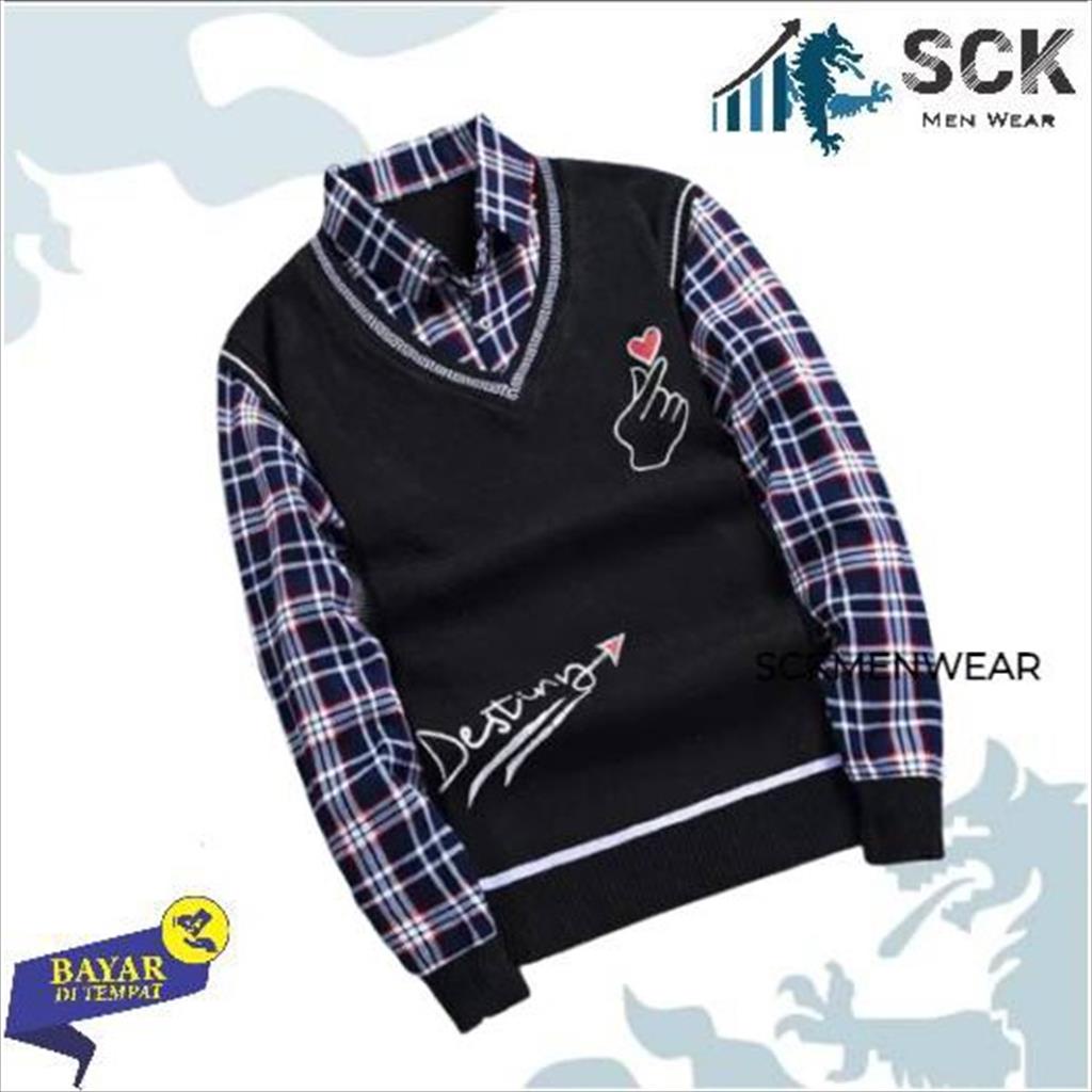 Sweater Pria Krah Kombinasi Kotak Premium / Baju Kerah Casual Rajut Halus - sckmenwear GROSIR