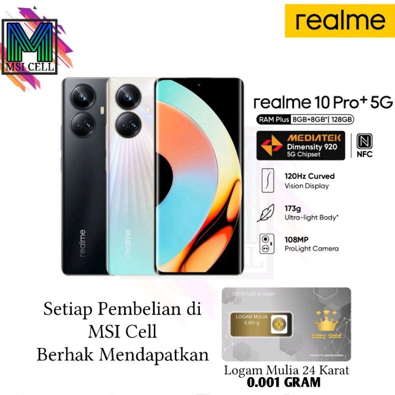 REALME 10 Pro+ 5G RAM 12/256GB | Hyperspace (Free Logam Mulia)