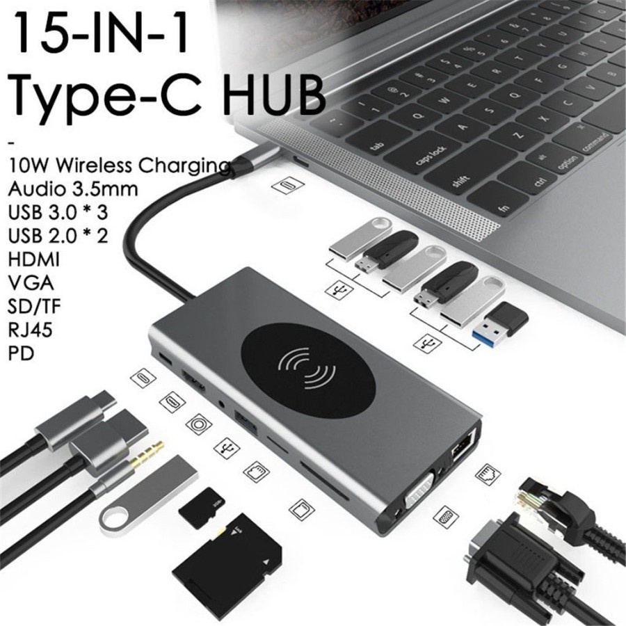 TECHNO USB HUB 3.0 Port Multifunction Adapter Wireless Charging Dock