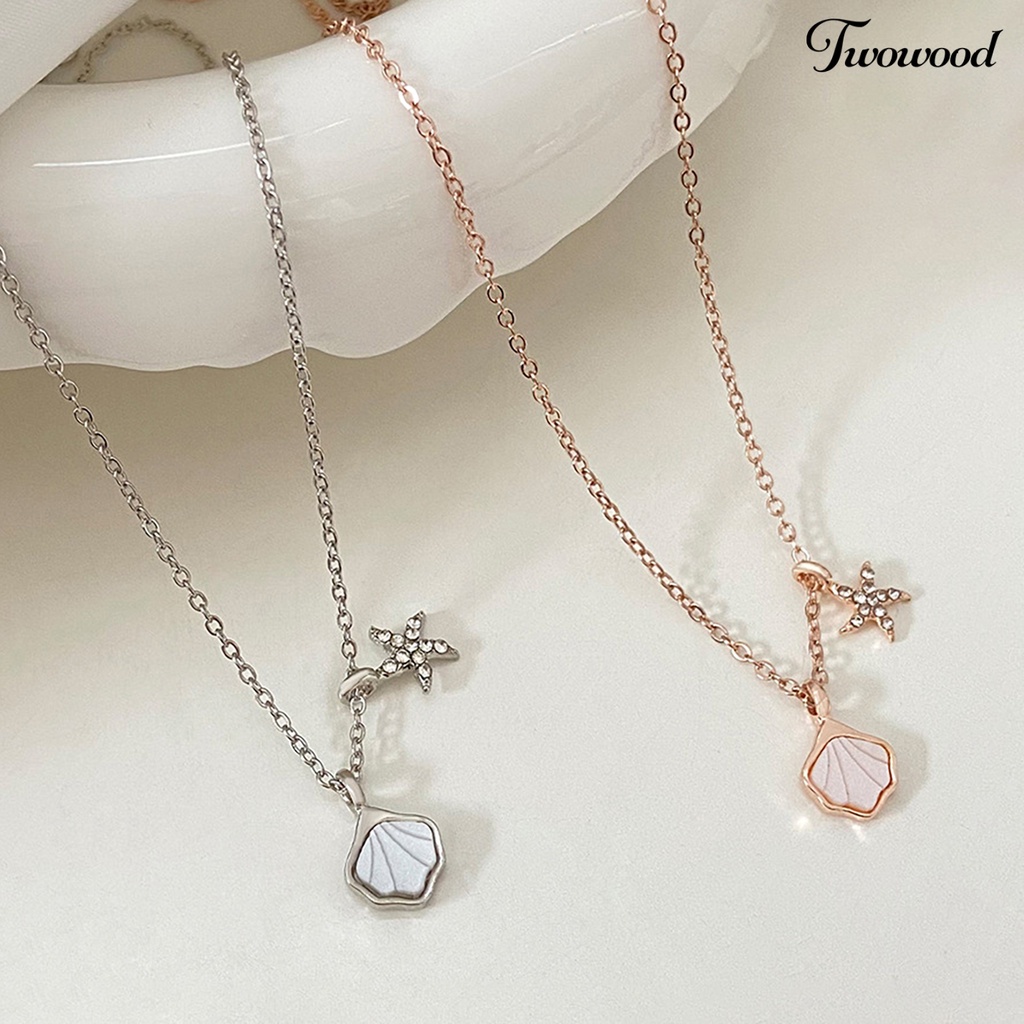 Twowood Wanita Sweater Kalung Bentuk Kerang Berlian Imitasi Dekorasi Berongga Keluar Warna Solid Dilapisi Pakaian Cocok Alloy Bintang Laut Wanita Kalung Pesta Perhiasan