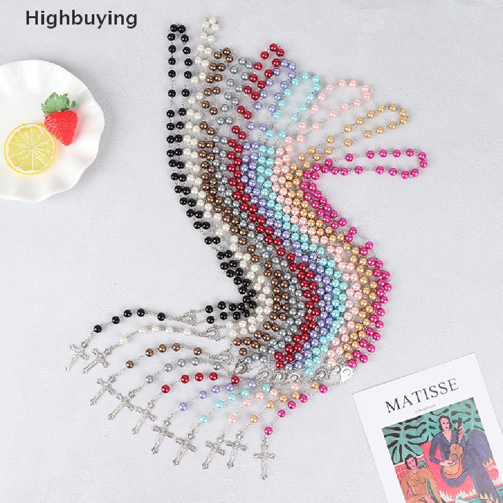 Hbid Kalung Salib Rosario Beads Mutiara Liontin Katolik Virgin Mary Perhiasan Kristen Glory