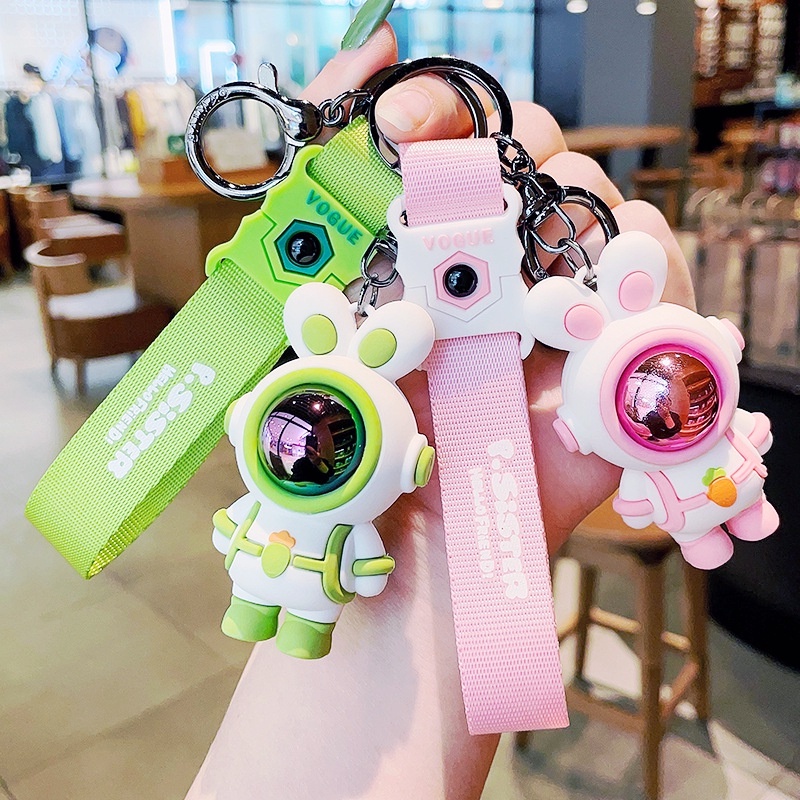 Colorful Spaceman Rabbit Keychain Karet Lembut Indah Luar Angkasa Kelinci Gantungan Kunci Pasangan Kunci Cincin Kreatif DIY Kelinci Astronot Keychain Lucu Mobil Ransel Tas Gantungan Kunci Liontin