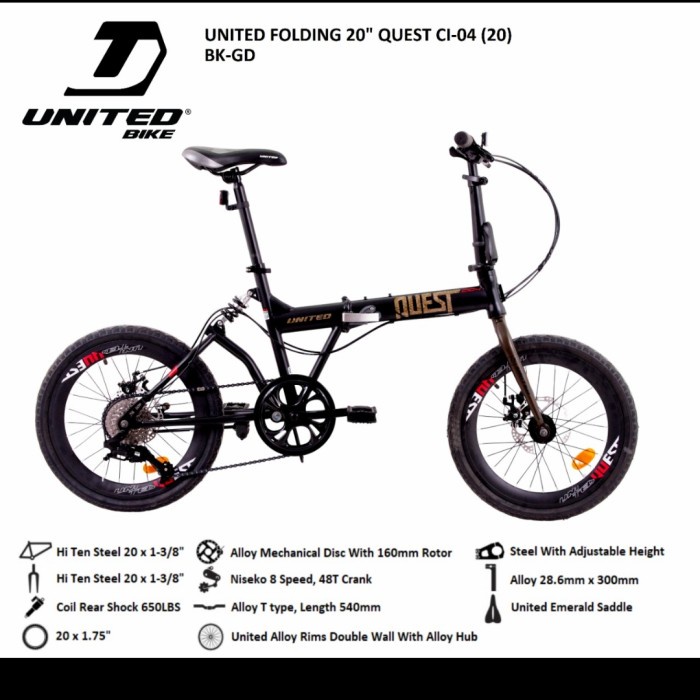 Sepeda Lipat 20 United Quest Boncengan #Original