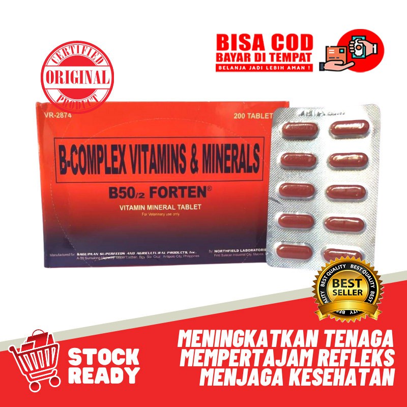 READY B-COMPLEX B50 B 50 FORTEN 1 STRIP VITAMIN AND MINERAL OBAT AYAM ADUAN BURUNG UNGGAS
