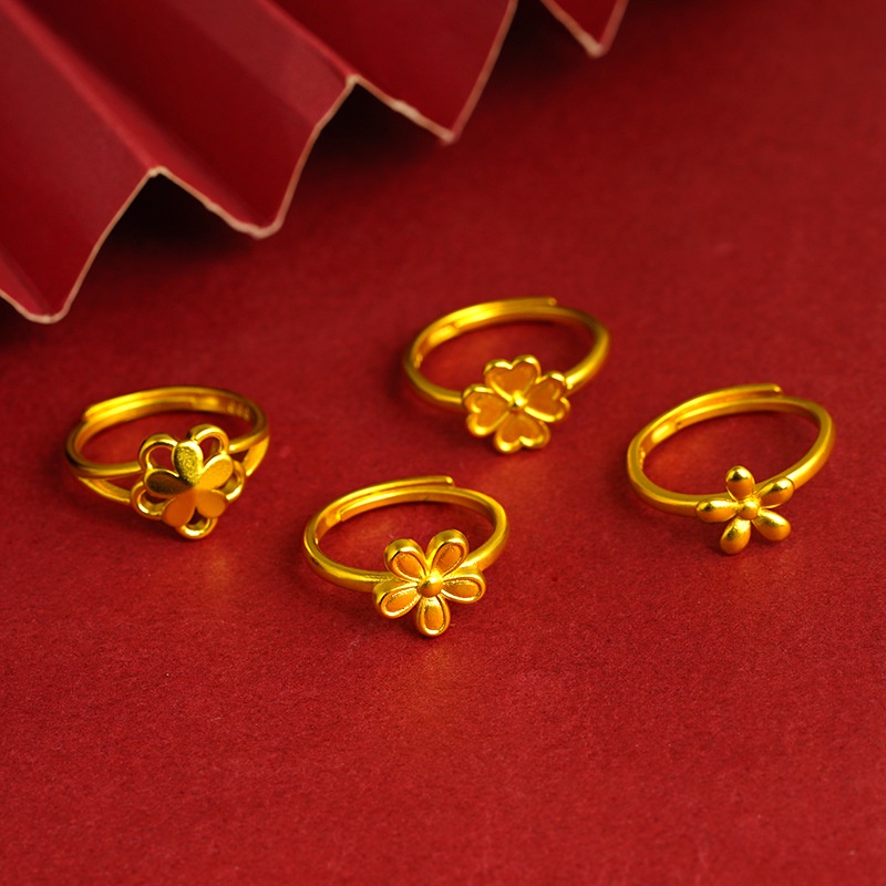 Goldkingdom Perhiasan Fashion Emas Asli Kadar 375Bangkok Aksesoris Ready Stock Bunga Kaya Dan Halus Cincin Longgar Yang Dapat Disesuaikan Bunga Kecil Wanita Cincin