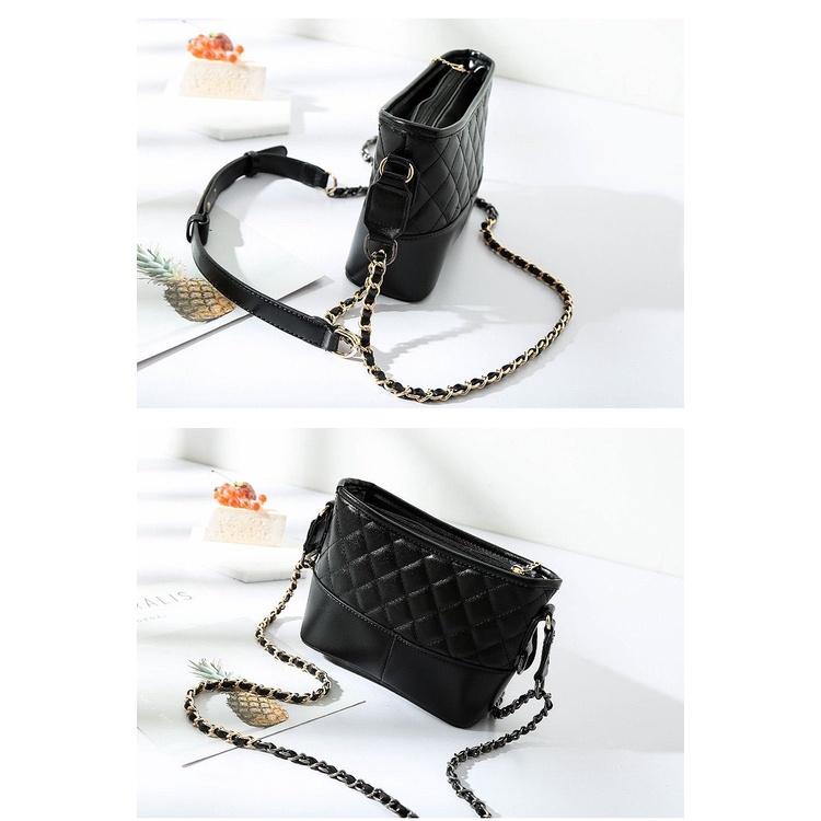 Tas Wanita Selempang Bahu cantik FT64 Kulit hitam cantik elegan rantai 19 x 7.5 x 13 cm