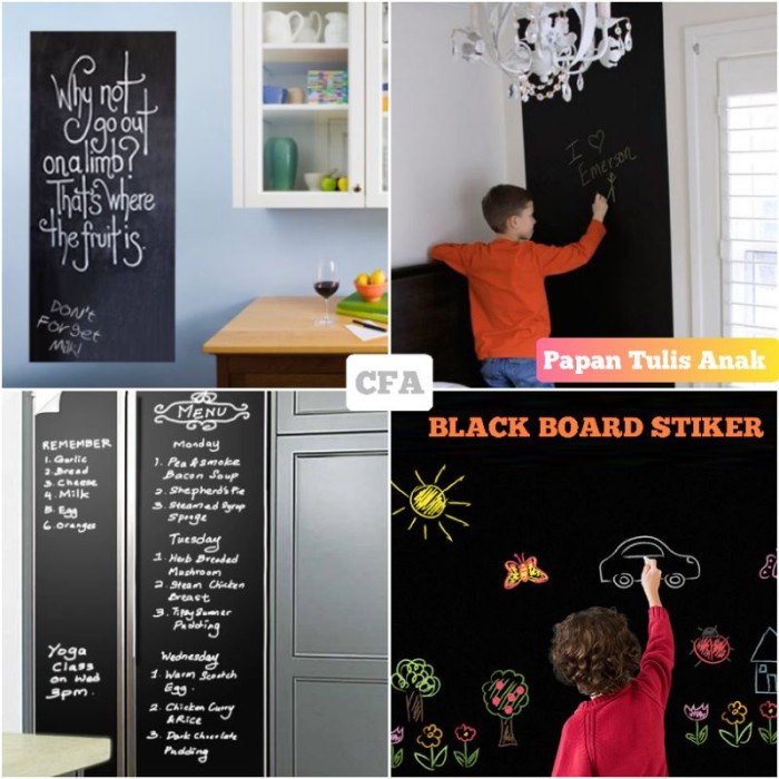 

2 Meter FREE 5 Kapur Warna PAPAN tulis tinggal tempel Self Adhesive Blackboard hitam praktis / Sticker Blackboard Wallpaper Papan Tulis