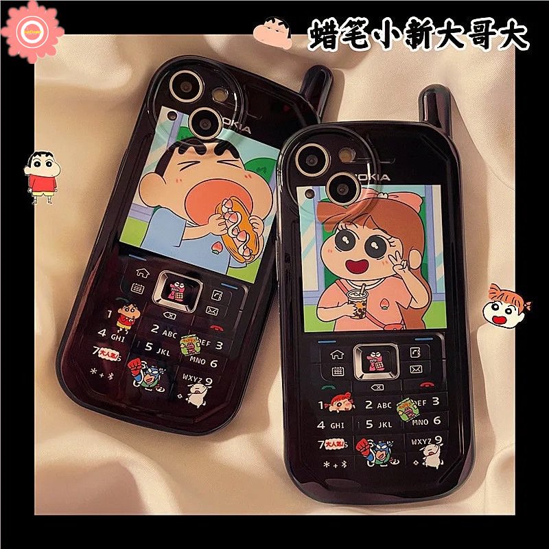 IPHONE Case Kompatibel Untuk Iphone11 13 14 12 Pro Max7 8 Plus XR X XS MAX Kreatif Kartun Crayon Shin-chan Sakurada Nene Kepribadian Retro Bentuk Ponsel Seluler Soft Cover