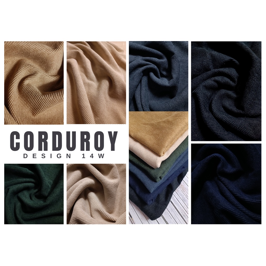 (Meteran) Bahan Kain Koduroi Poly Katun Corduroy Velvet Salur Kecil 14-18 Wale Bludru Cordura Coduro