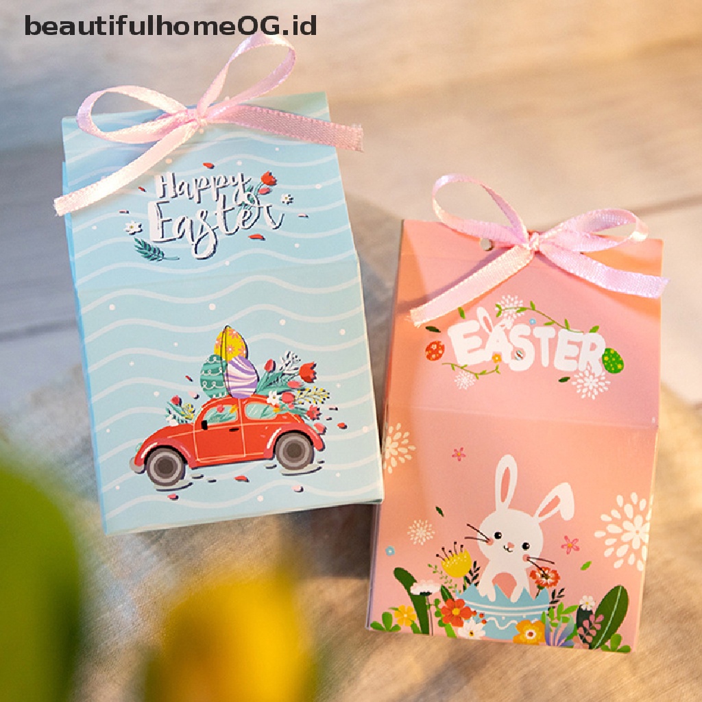 // Beautifulhomeog.id// 12Pcs Kotak Hadiah Paskah Kartun Hewan Bunga Printed Paper Box Dengan Pita **