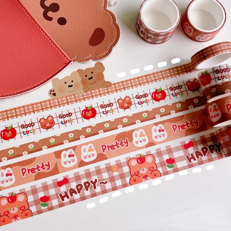 Kartun Beruang Kelinci Masking Tape/Scrapbooking Diary Jurnal Stiker Perekat Dekoratif/Hadiah Alat Tulis Sekolah DIY