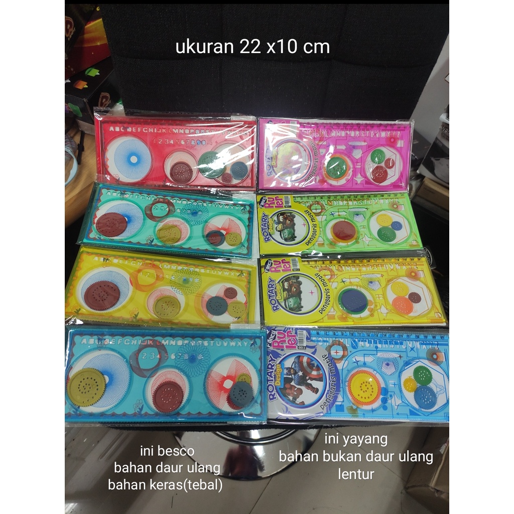 penggaris mistar rotary lokal yayang (lentur) atau besco ( keras satuan)
