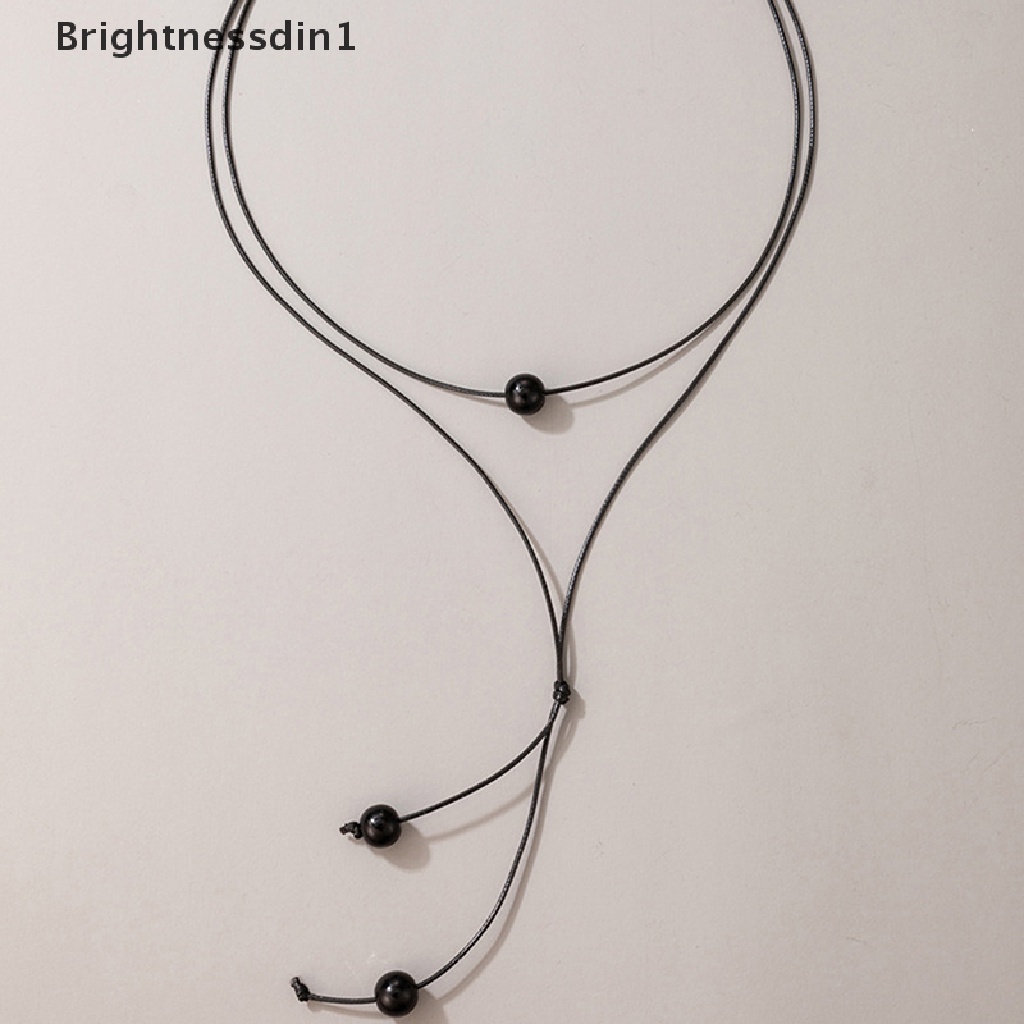 [Brightnessdin1] Kalung Liontin Manik Hitam Untuk Wanita Tali Handmade Adjustable Aksesoris Perhiasan Pesta Kerah Butik