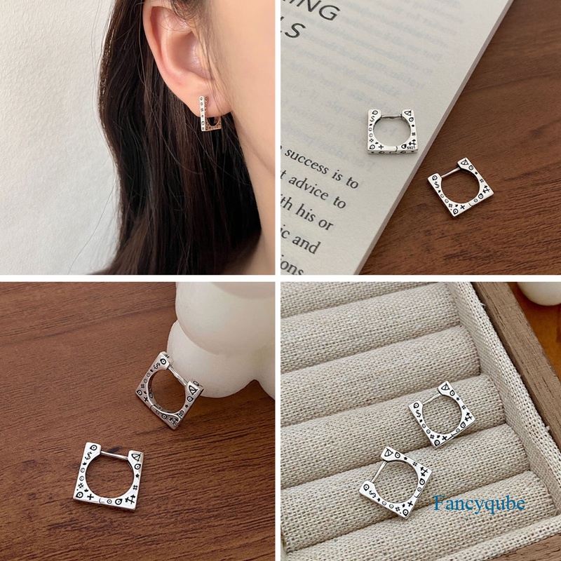 Anting Jepit Telinga Persegi Graffiti Untuk Wanita Gadis Vintage Fashion Trendi Baru Jewellry Hadiah
