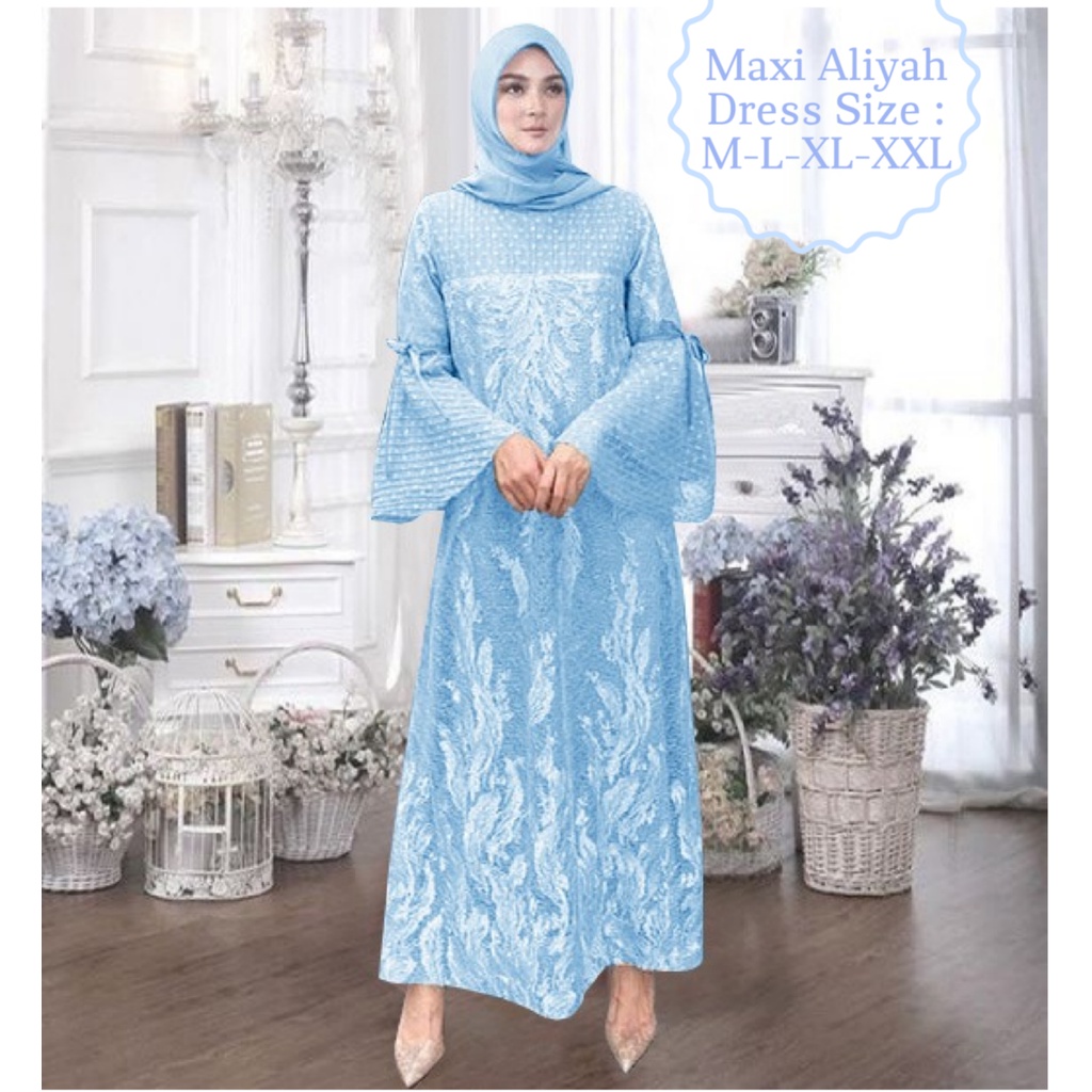 Gamis Wanita Model Terbaru Kekiniann Tangan Terompet /Maxi Aliyah Dress Size M-L-XL-XXL Matt Moscrepe Mix Brokat Mutiara Dan Tille Onde/Gamis Kondangan