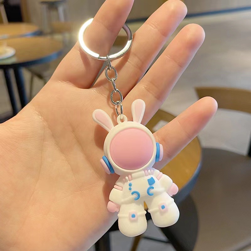 Fashion Kawaii Astronot Luar Angkasa Bunny Boneka Gantungan Kunci Untuk Wanita Pria Lucu Ransel Liontin Aksesoris Pasangan Hadiah Mobil Key Ring