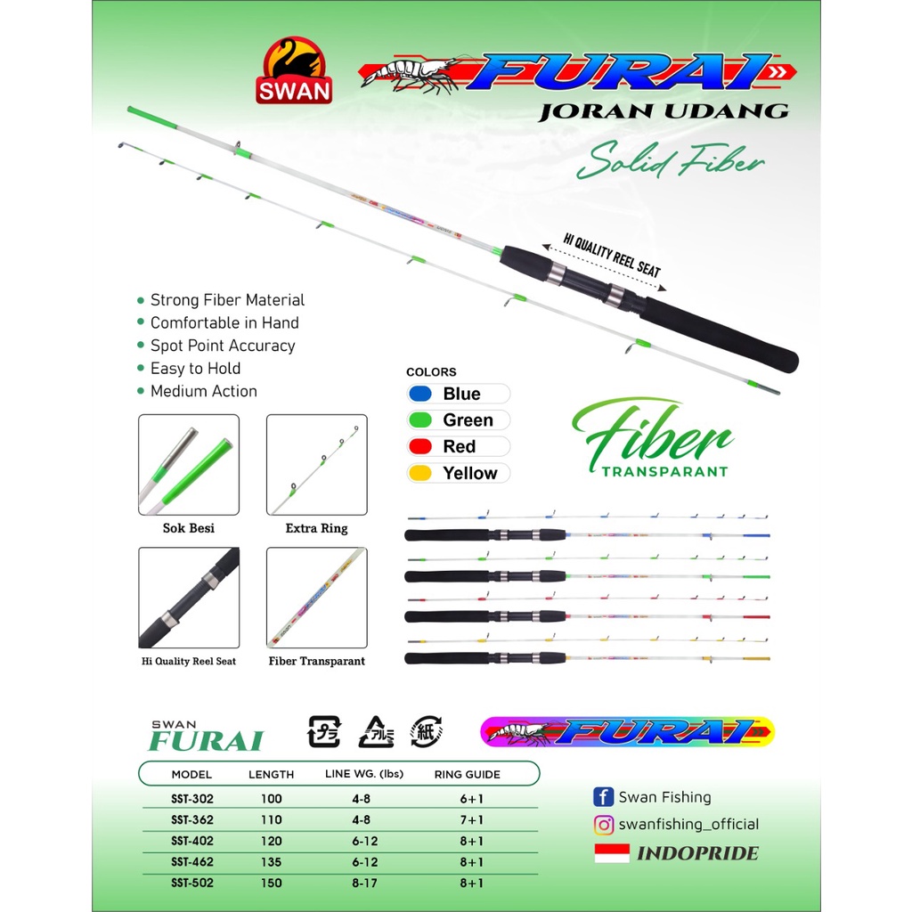 Joran Pancing Udang Swan Furai Transparan 9 Marit (120cm-150cm) Fiber Solid Lentur Murah - Engkus  Fishing