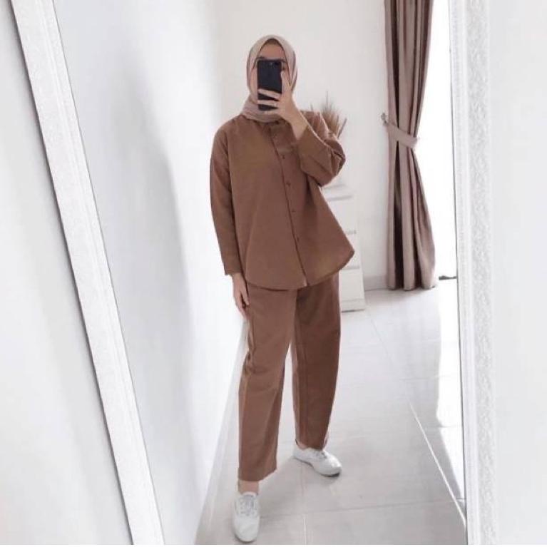 Booming ONE SET WANITA CRINCLE AIR FLOW PREMIUM // STELAN KEMEJA WANITA/SET BLOUSE WANITA FULL KANCI