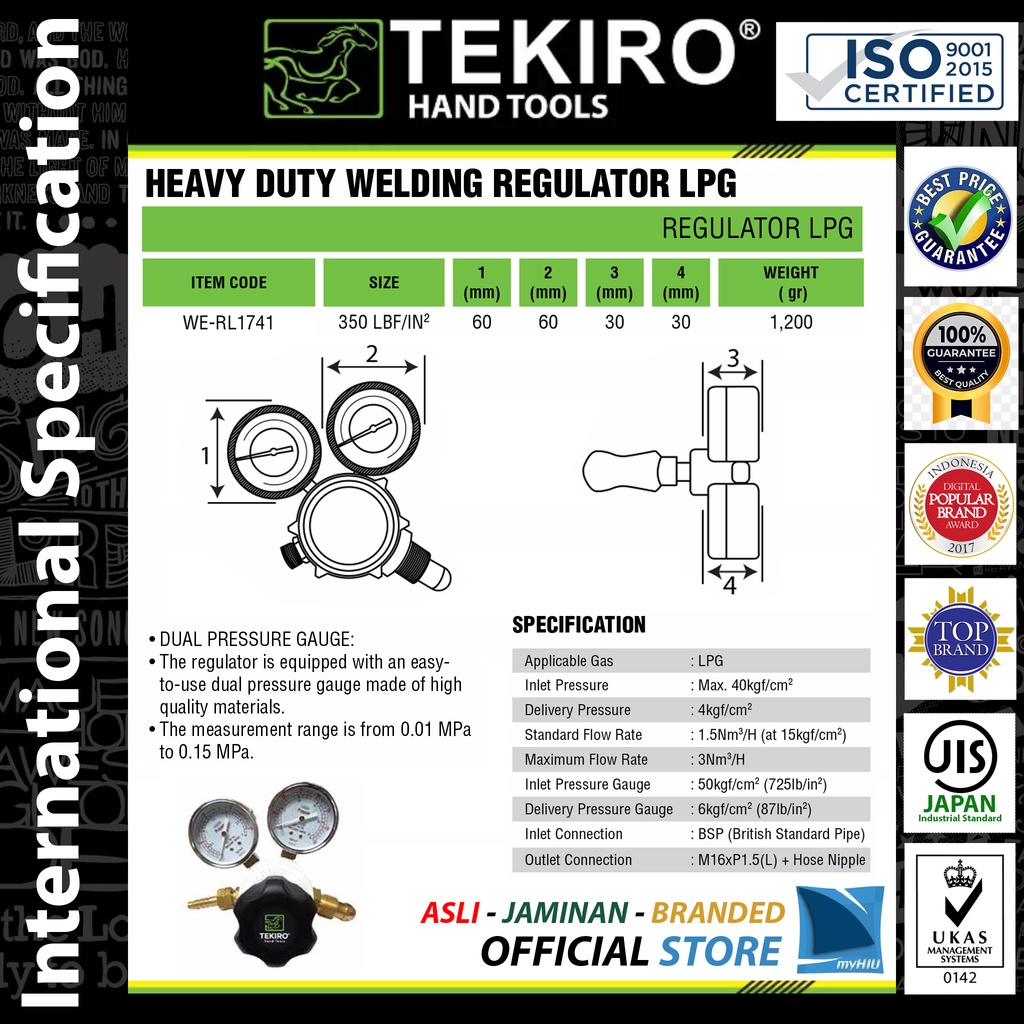 Regulator Las LPG Meteran Tabung - Heavy Duty Regulator TEKIRO