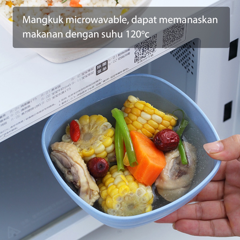 HUGO Mangkuk Sup Segi Jerami 15 cm Mangkuk Plastik Tebal Wheat Straw Bowl Tahan Panas